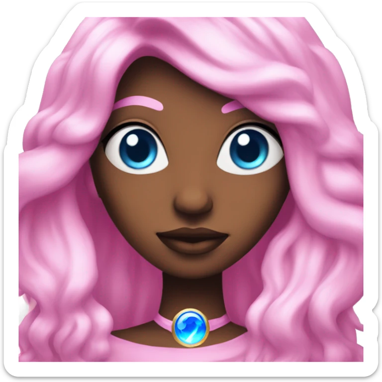magical diva with thin pink andromedan skin long hair and blue eyes glowing third eye sticker