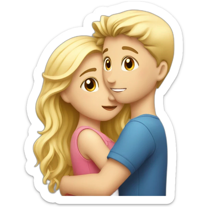 A blond boy who kisses a pretty blonde girl with a heart above their heads  sticker