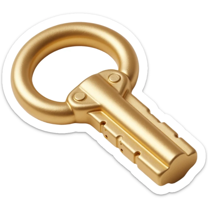 metallic gold key with intricate grooves, soft reflections, skeuomorphism icon style sticker
