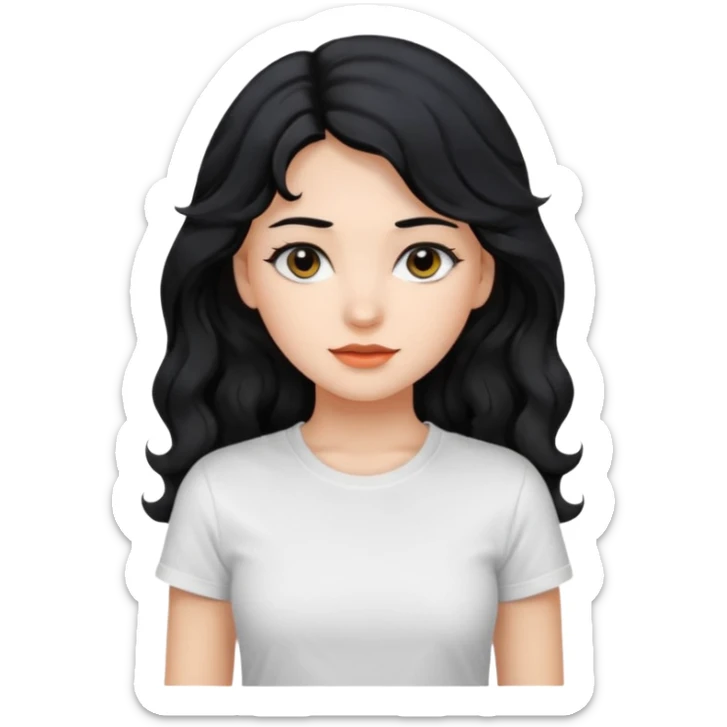 Beautiful girl,Black hair,wavy hair，long hair,Black eyes, white T-shirt sticker