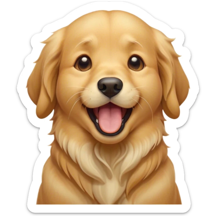 Cinematic Cute Yawning Golden Retriever Portrait Emoji, Head tilted slightly with a dramatic, wide-open yawn, showcasing a silky golden coat with a subtle shimmer, floppy ears slightly drooping, round brown eyes barely open in drowsy contentment, Simplified yet irresistibly adorable features, highly detailed, glowing with a soft, cozy glow, high shine, relaxed yet expressive, stylized with a touch of whimsy, bright and endearing, soft glowing outline, capturing the essence of a sleepy yet affectionate companion, so drowsy it feels like it could stretch out of the screen and curl up for a nap! sticker