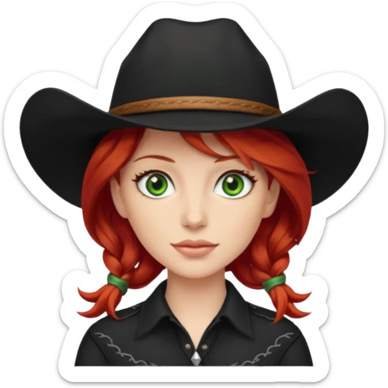 cowgirl with red hair green eyes black hat sticker