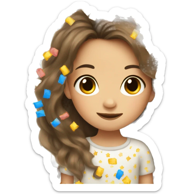 Sleeping little girl with long brown hair and confetti in her hair  sticker