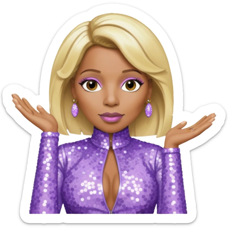 Mary J Blige with blonde hair, lilac sequin outfit sticker