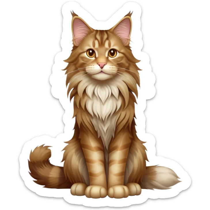 cinematic-[maine coon cat]-realistic-full-body-sitting-emoji,-tail-curled-playfully-around-its-paws,-head-tilted-dramatically,-scruffy-[maine coon]-fur,-simplified-yet-realistic-focused-features,-highly-detailed,-glowing-with-an-almost-sarcastic-glow sticker