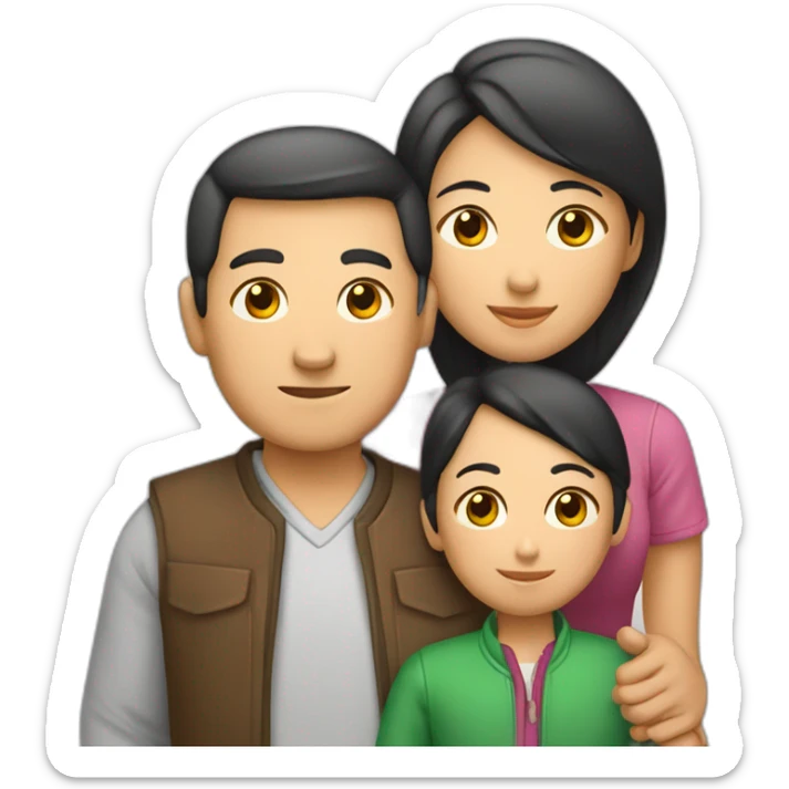 Familia hombre latino, mujer china y niño sticker