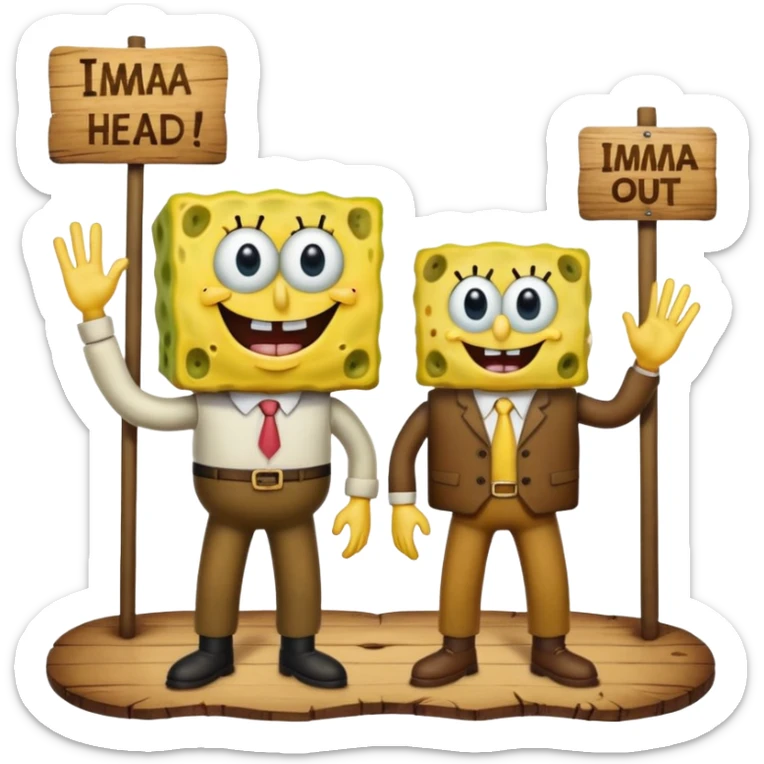 Make SpongeBob have his pants  and make him with mr krab and make them a wooden that’s says imma head out sticker