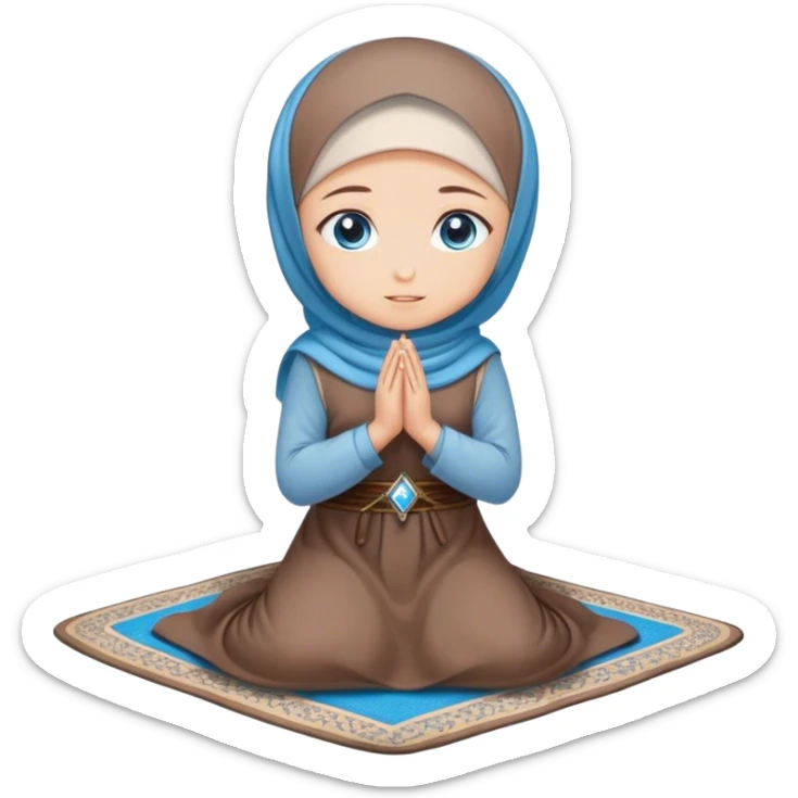 Turkish beautiful finish Konya girl blue eyes with hijab and brown stone dress praying on pray mat sticker