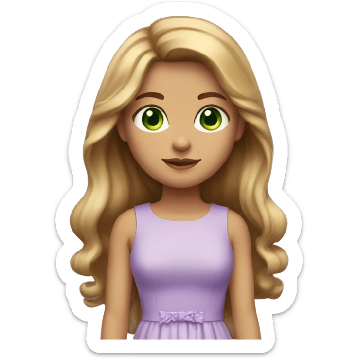 golden brown straight hair green eyes lilac dress sticker