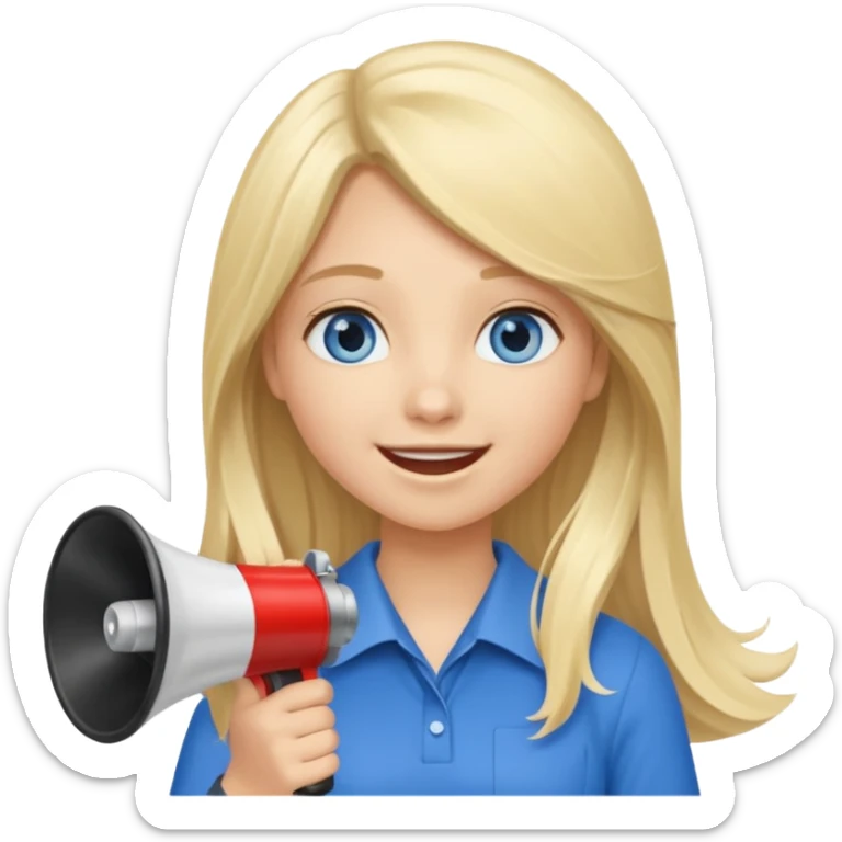 blue eyes blonde girl with megaphone saying timeout long hair smiling sticker