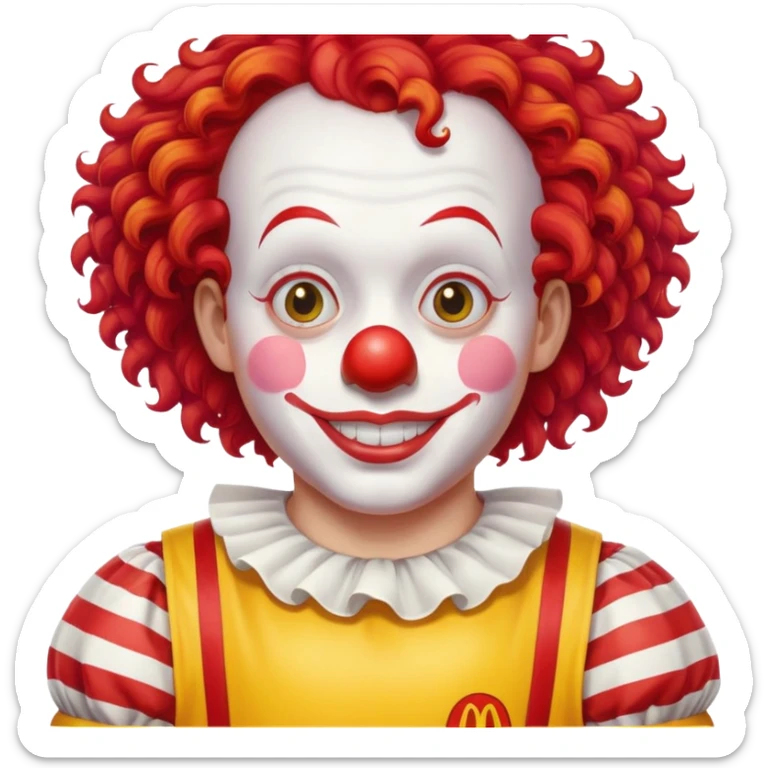 McDonald's clown with bright red curly hair and yellow T-shirt with red and white striped sleeves sticker