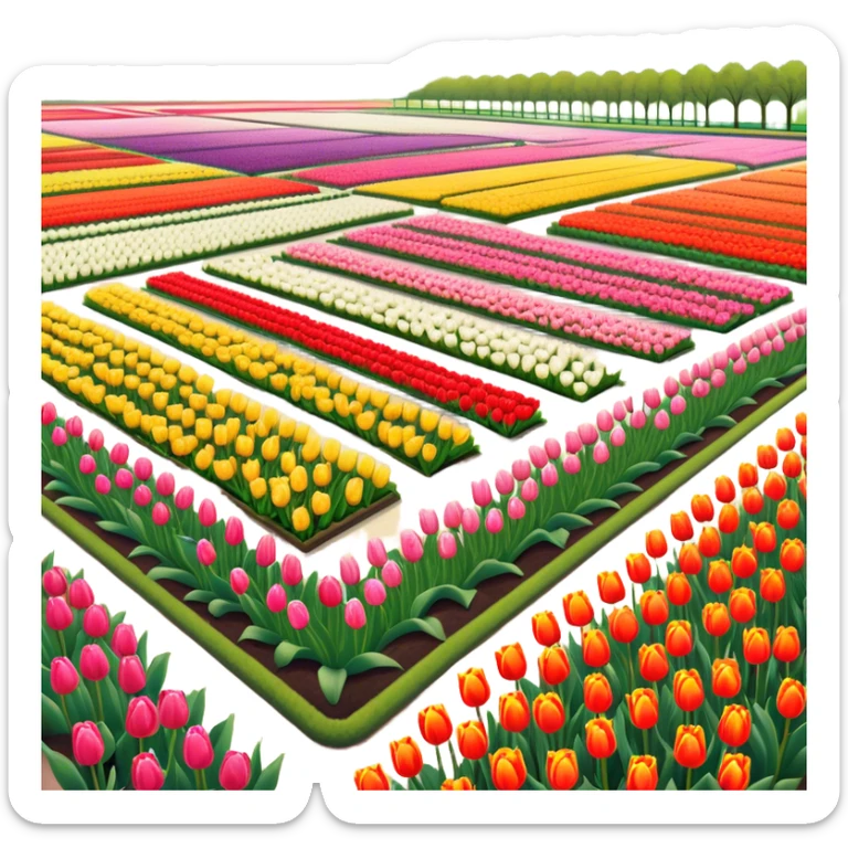 Cinematic Realistic Keukenhof Gardens Landmark Emoji, showcasing expansive tulip fields rendered with crisp, lifelike detail and radiant lighting. sticker
