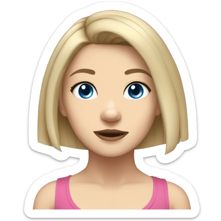 Blonde girl with blue eyes, a gray Staffordshire terrier; she has shoulder-length hair  sticker