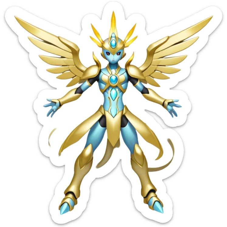 Shiny Futuristic Celestial Godly Divine Fakemon-Pokemon-Digimon-Spectrobes-fusion, full body sticker