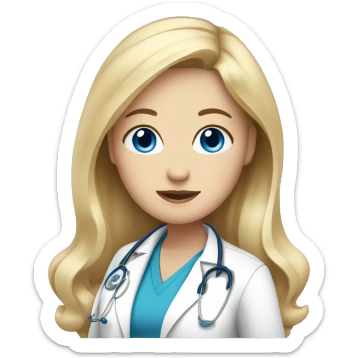 Picture of White pregnant doctor with blue eyes & blonde hair showing her pregnant sticker