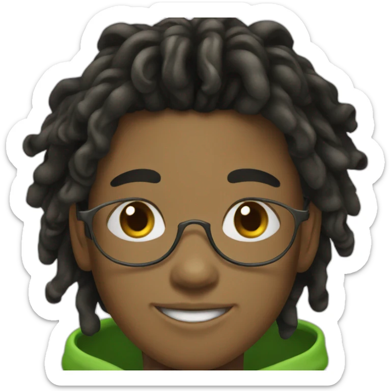 smiling black teenager boy with black locs wearing a green hoodie sticker