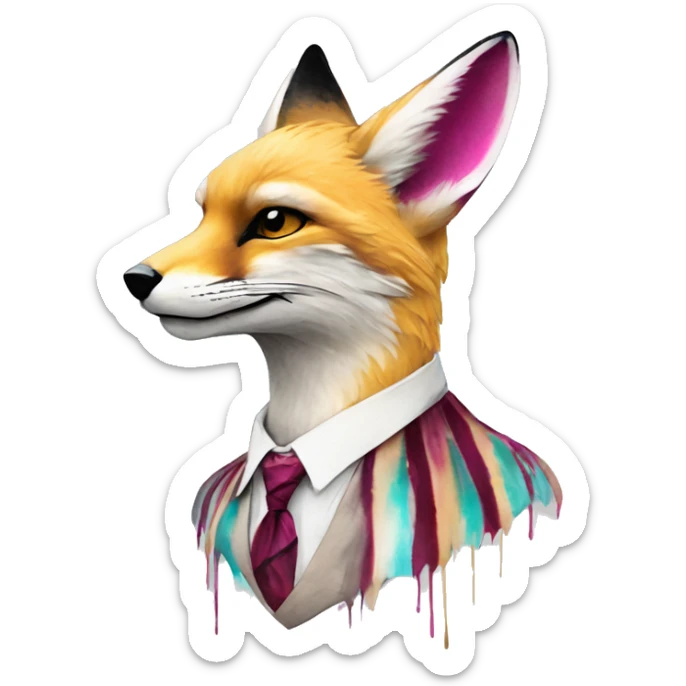 Beige cyan Pink magenta burgundy maroon cyan beige gray fox black stripes wearing gold jewellery gold piercings gold ear piercing gilded vintage watercolour tie dye black raven wings sticker