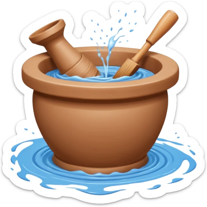 Realistic image of a potter's wheel in action, shaping wet clay into graceful shapes, water splashing gently sticker