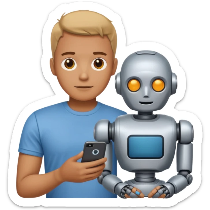 A guy that chilling with his robot sticker