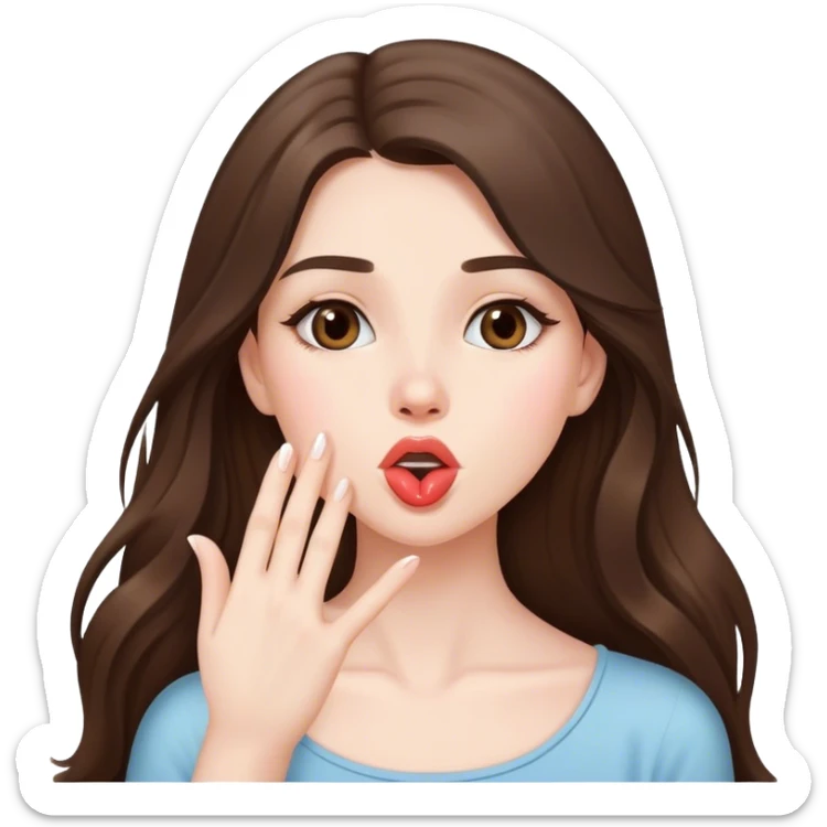  beautiful pale brunette girl with long hair sending an air kiss sticker