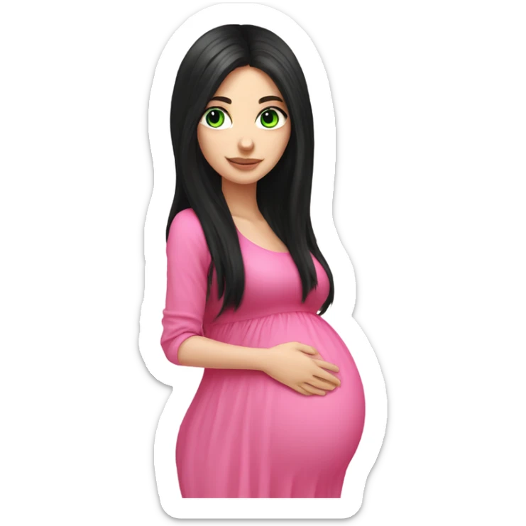Beautiful Russian girl green eyes very long black hair pink clothes pregnant sticker