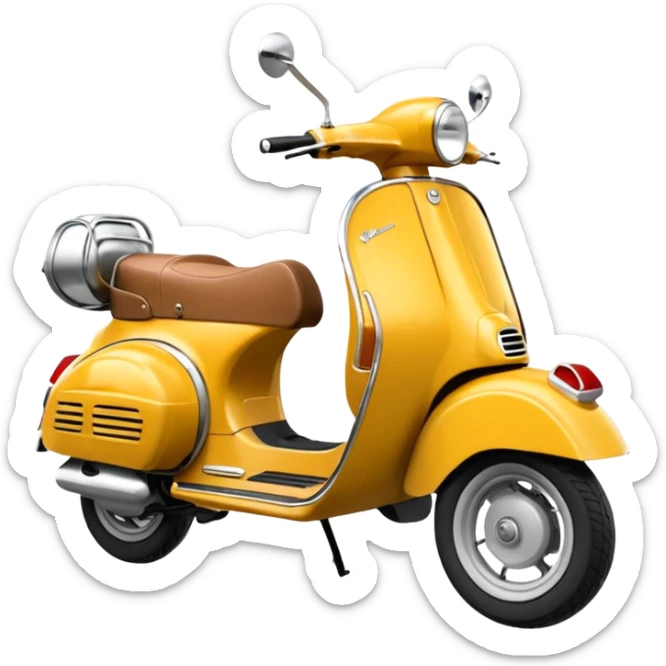 kahverengi küt saçlı gelin kahverengi saçlı damat turuncu vespa motor sürüyor sticker