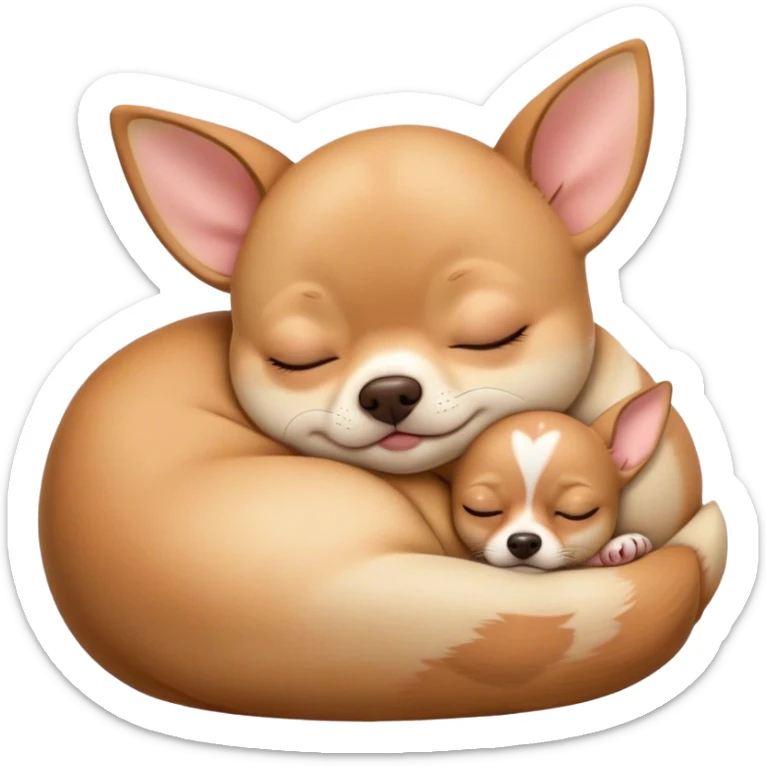 Cinematic Chubby Sleeping Fawn Chihuahua Portrait Emoji, Chubby and serene, with a petite, adorable build and a smooth fawn coat, eyes gently closed in peaceful slumber, Simplified yet irresistibly endearing features, highly detailed, glowing with a gentle, dreamy glow, high shine, relaxed and content, stylized with a touch of whimsy, bright and heartwarming, soft glowing outline, capturing the essence of a blissfully sleepy companion, so comically serene it feels like it could roll out of the screen and snore with adorable charm! sticker
