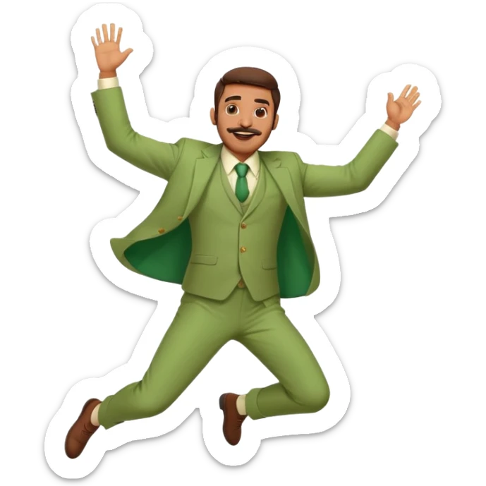  Indian Man wearing green suit with small mustache and beard Jumping with joy with 2 arms and 2 legs  sticker