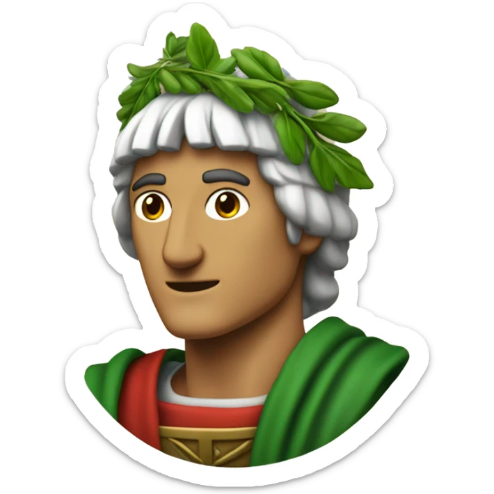 Dante Alighieri with a green laurel wreath on his head and holding a scroll in his hand sticker
