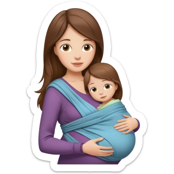 Pregnancy babywearing mom with long brown hair and fair skin with a small baby and wrap  sticker