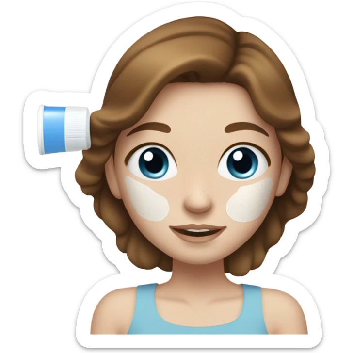 White Skin care on white freackles skin of a Brown hair blue eyes girl sticker