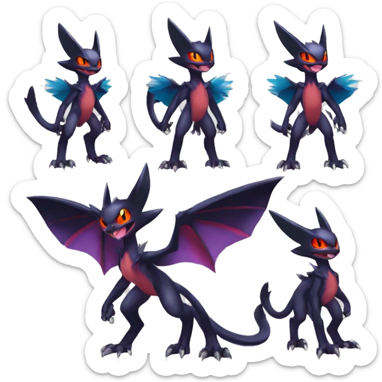 Anthro Edgy Cool Litten-Noivern-Noibat-Absol-Pokémon-Fakémon-fusion Full Body sticker