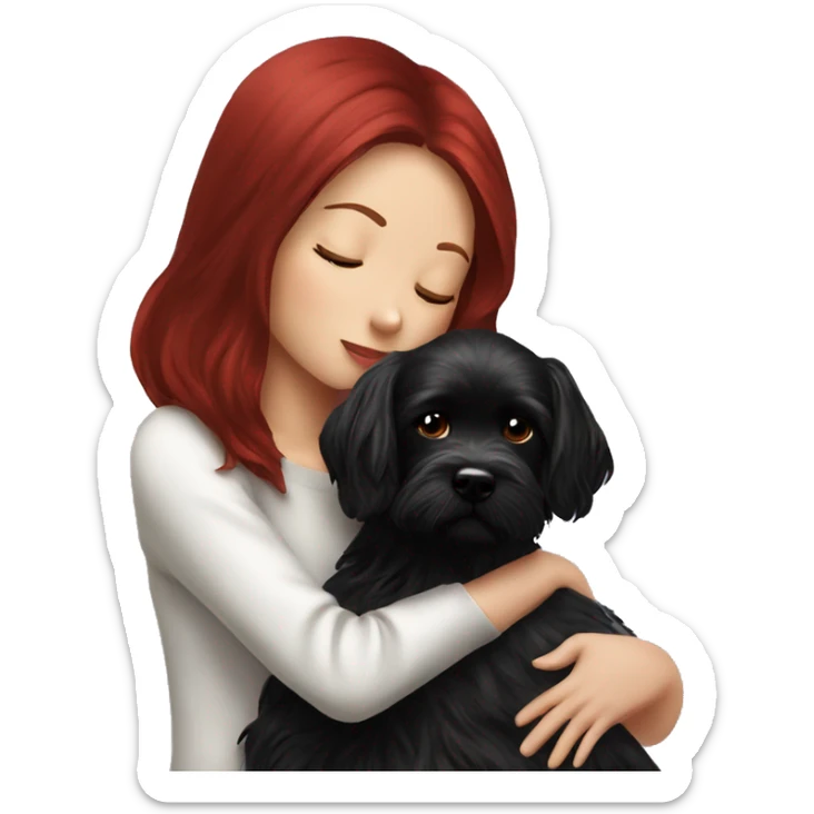 Dark-red-haired girl kiss her Black-Maltese-Black-dog sticker