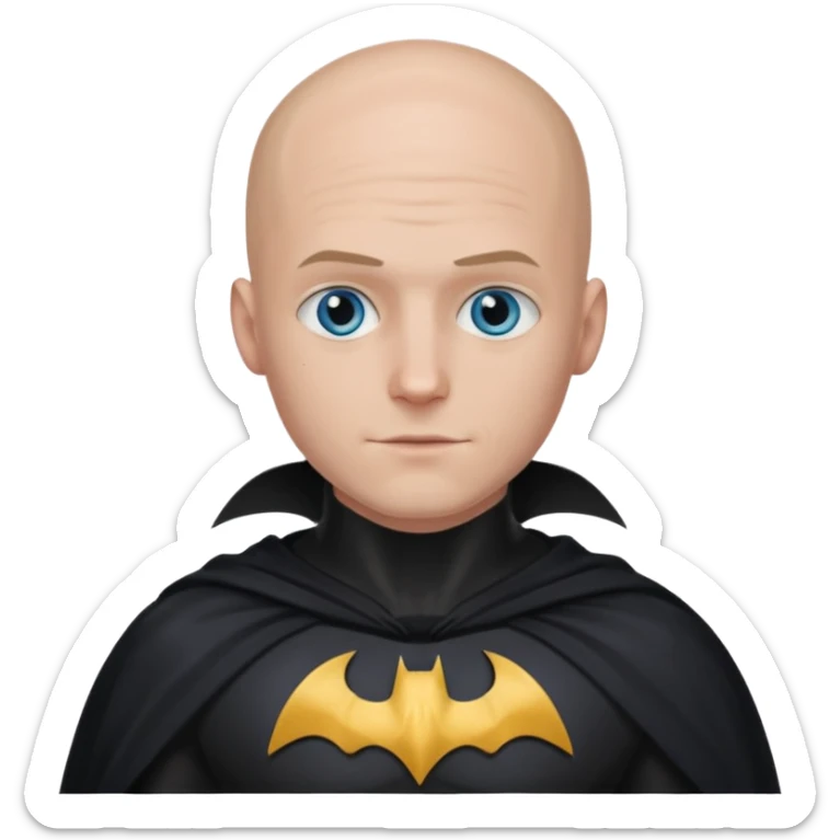 I Want a 25 years old man with glasses and blue eyes with no hair in a batman costume sticker