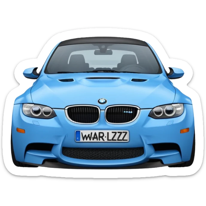 Make me an emoji with a blue bmw M3 and some kind of sign that says ‘W LZR’ sticker