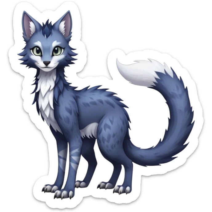 Kawaii dark edgy fantasy ethereal feline-vernid-sergal-fursona animal creature with a tufted tail full body with intricate markings  sticker