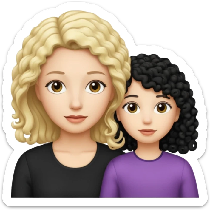 no make the mother have straight blond hair and daughter black culry haikr sticker