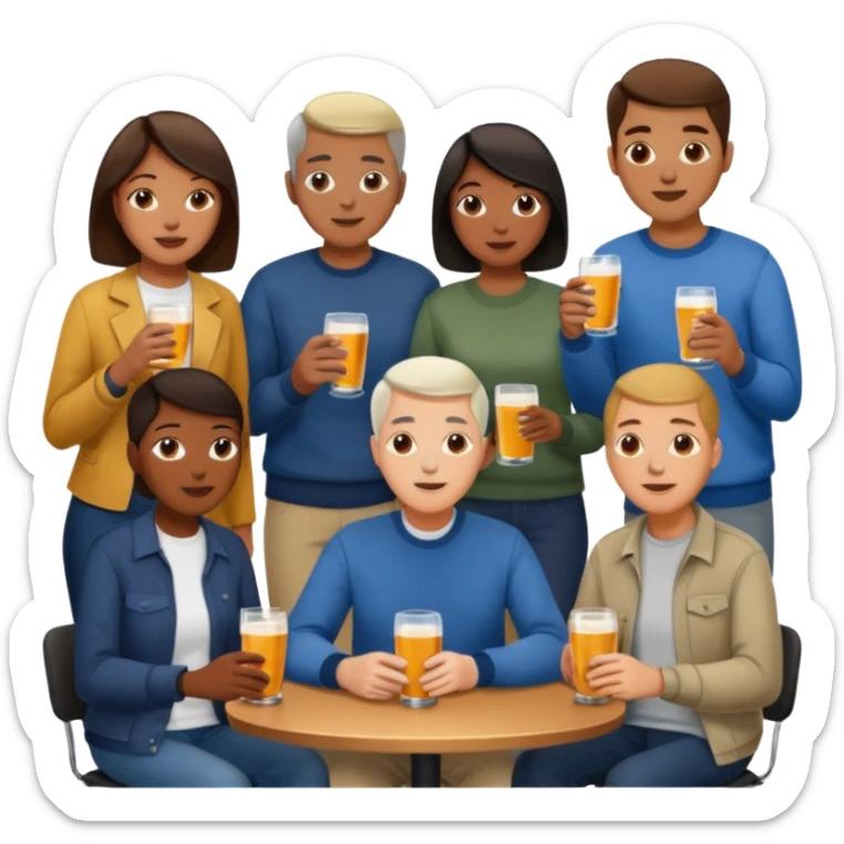 Hundreds of young people, adults and seniors in casual clothing densely packed as a crowd at an afterwork meeting sticker