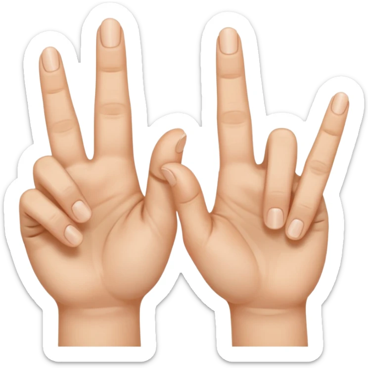 Fais-moi demain coller les unes à côté des autres. La première main gauche le pouce, l’index, majeur sont levé alors que l’annulaire et auriculaire sont repliés. Reproduit la même chose pour la main droite. sticker