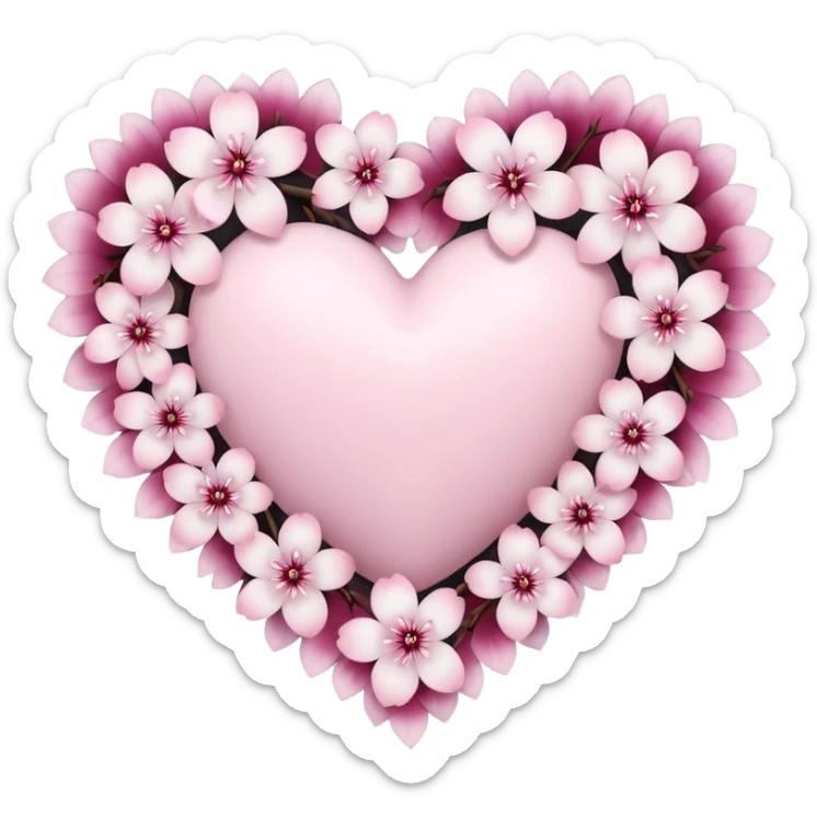 goth sakura heart, heart made of white sakura petals with pink accents, remove background sticker