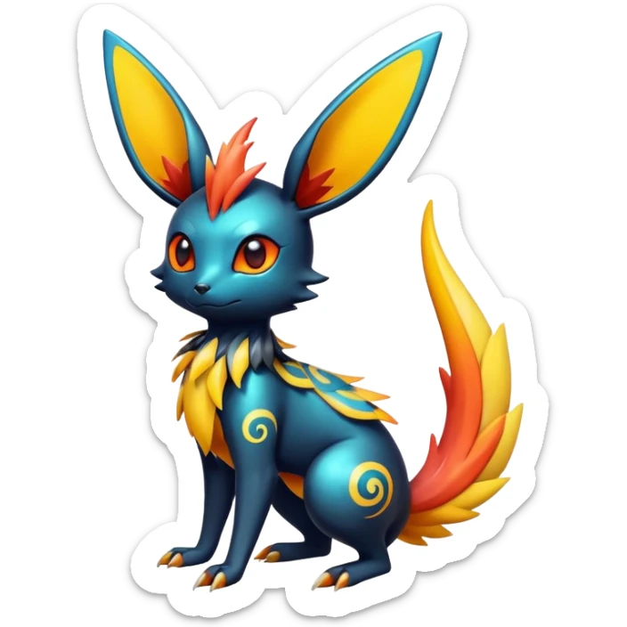 Colorful Shiny Exotic Victini-Salandit-Umbreon-Flareon-Fakémon-hybrid-creature (full body)  sticker