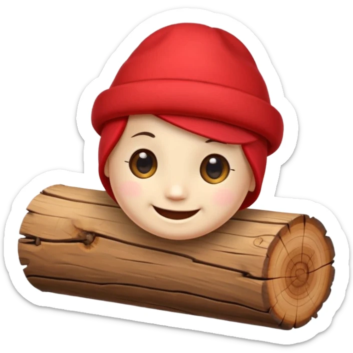 reate a small, clean and expressive emoji in the style of Discord emojis, featuring the Catalan ‘Cagatió’ (Tió de Nadal). The emoji should show a cute wooden log with a friendly smiling face, wearing the traditional red ‘barretina’ hat, with small simple legs sticker