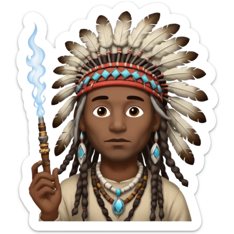 Black American man dark brown with dreads with a American Indian headdress with a peace pipe blowing smoke  sticker