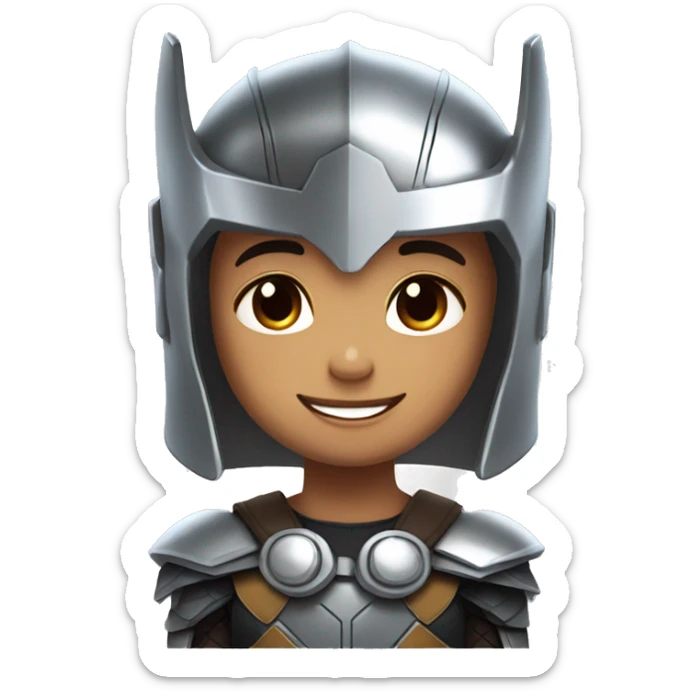lightskin kid with thor helmet with wings and heart eyes and big smile sticker