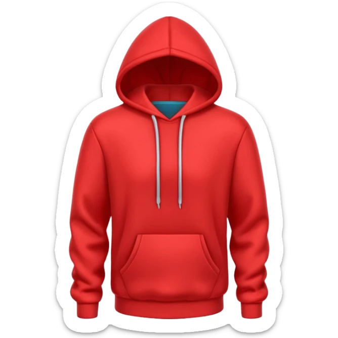 A 3D cartoon red hoodie with soft folds, drawstrings, and a casual fit, isolated plain background. plain , no texture. sticker