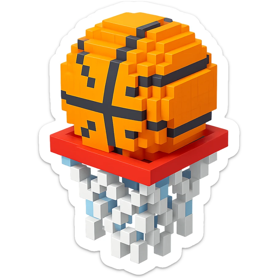 Voxel-style basketball in a net, no background, variation 2. sticker