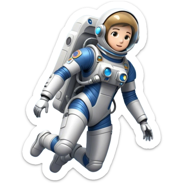 Cinematic Realistic Astronaut with Jetpack – A futuristic astronaut in a sleek, high-tech spacesuit, propelling forward with an advanced jetpack. The suit’s intricate details shimmer under distant starlight, with thrusters emitting a soft, controlled blue glow. sticker