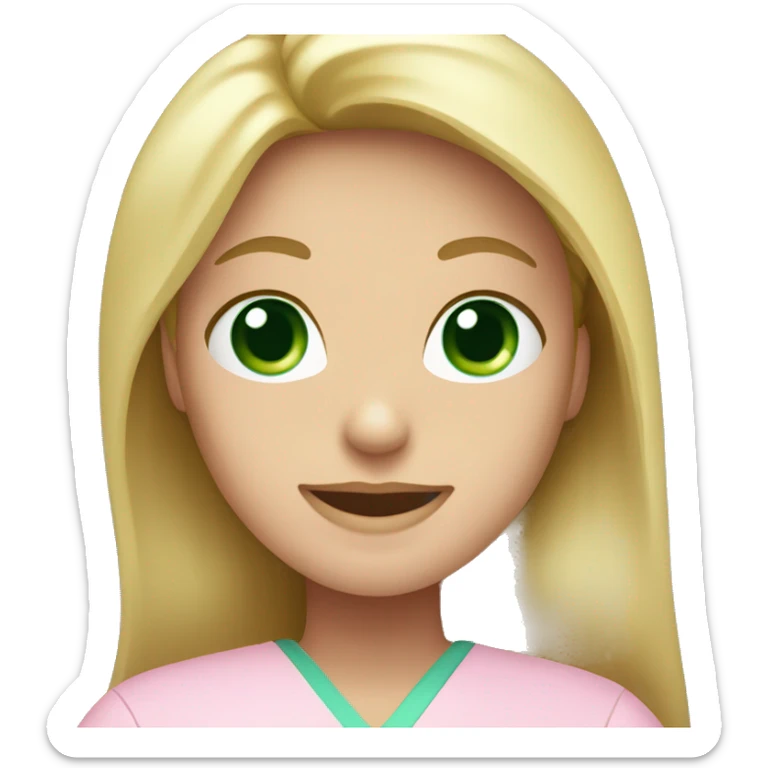 Woman dentist with long blonde hair and green eyes wearing pink scrubs sticker