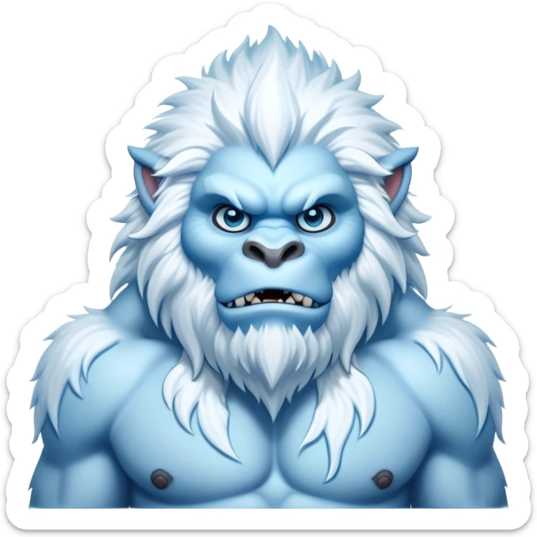 Cinematic Realistic WoW Yeti Portrait, depicted as a majestic, colossal creature of the frozen wilds, with thick, shaggy fur in pristine icy white and subtle pale blue highlights. His powerful, muscular frame and piercing ice-blue eyes exude ancient wisdom and raw strength. Rendered with lifelike texture and natural frosty lighting, high shine, noble and imposing, capturing the essence of a legendary yeti guardian. sticker