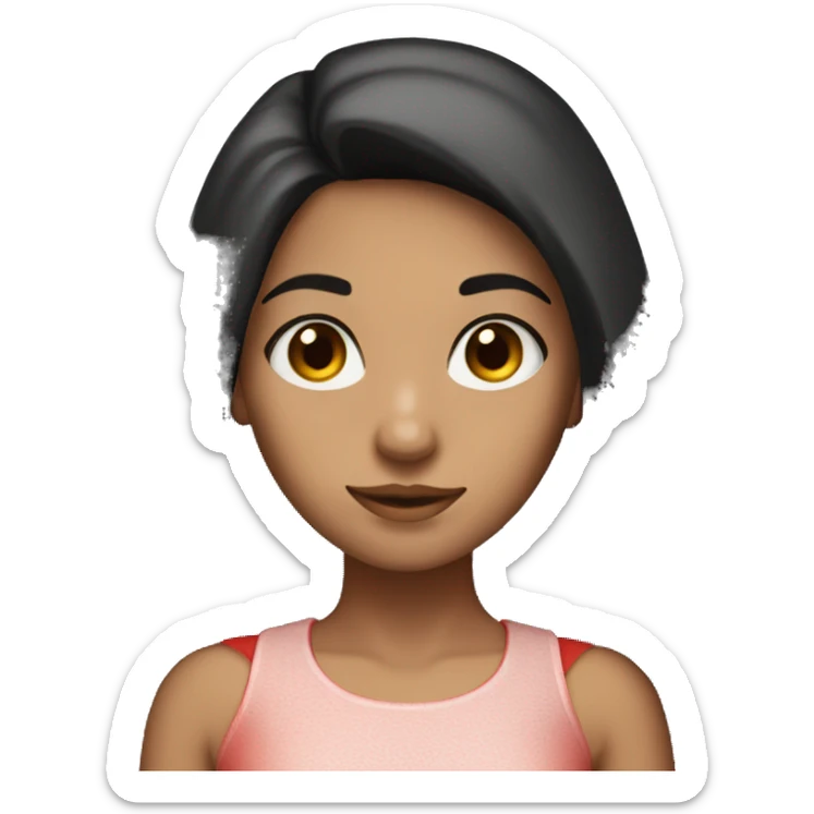 Girl with black straight long hair and brown eyes and long lashes in red top  sticker